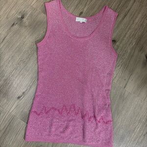 Vintage Y2K Pink Tank Top Size L Sparkle Embellished Fairy Coquette Barbiecore